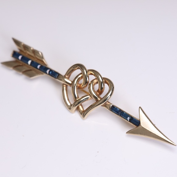 Marcel Boucher 1950's Blue Sapphire Double Heart And Arrow Brooch - Picture 1 of 6